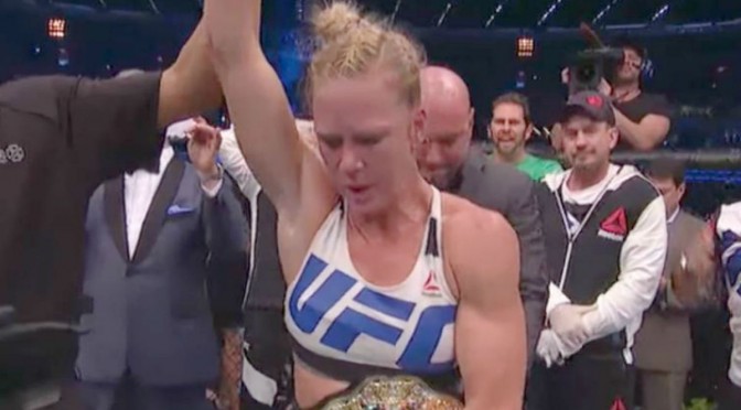 Holly Holm defeats Ronda Rousey to win UFC 193.